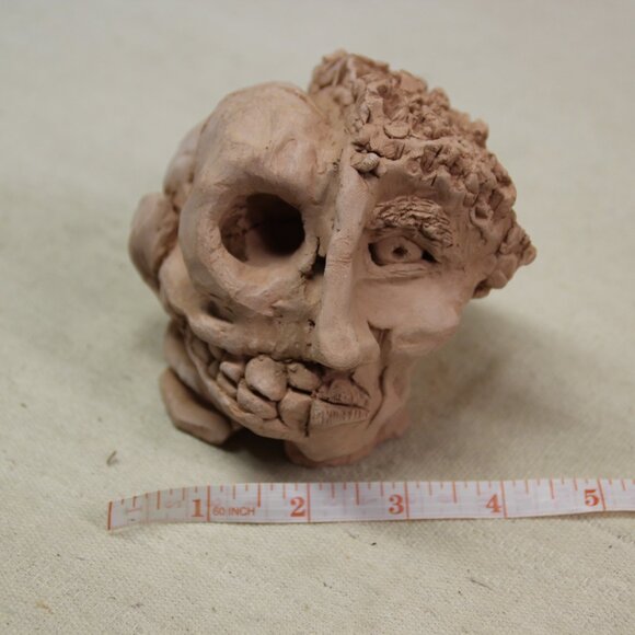 Ugly Pottery Clay Head Face Handmade Unique Eclectic Weird Strange Art - Picture 11 of 12